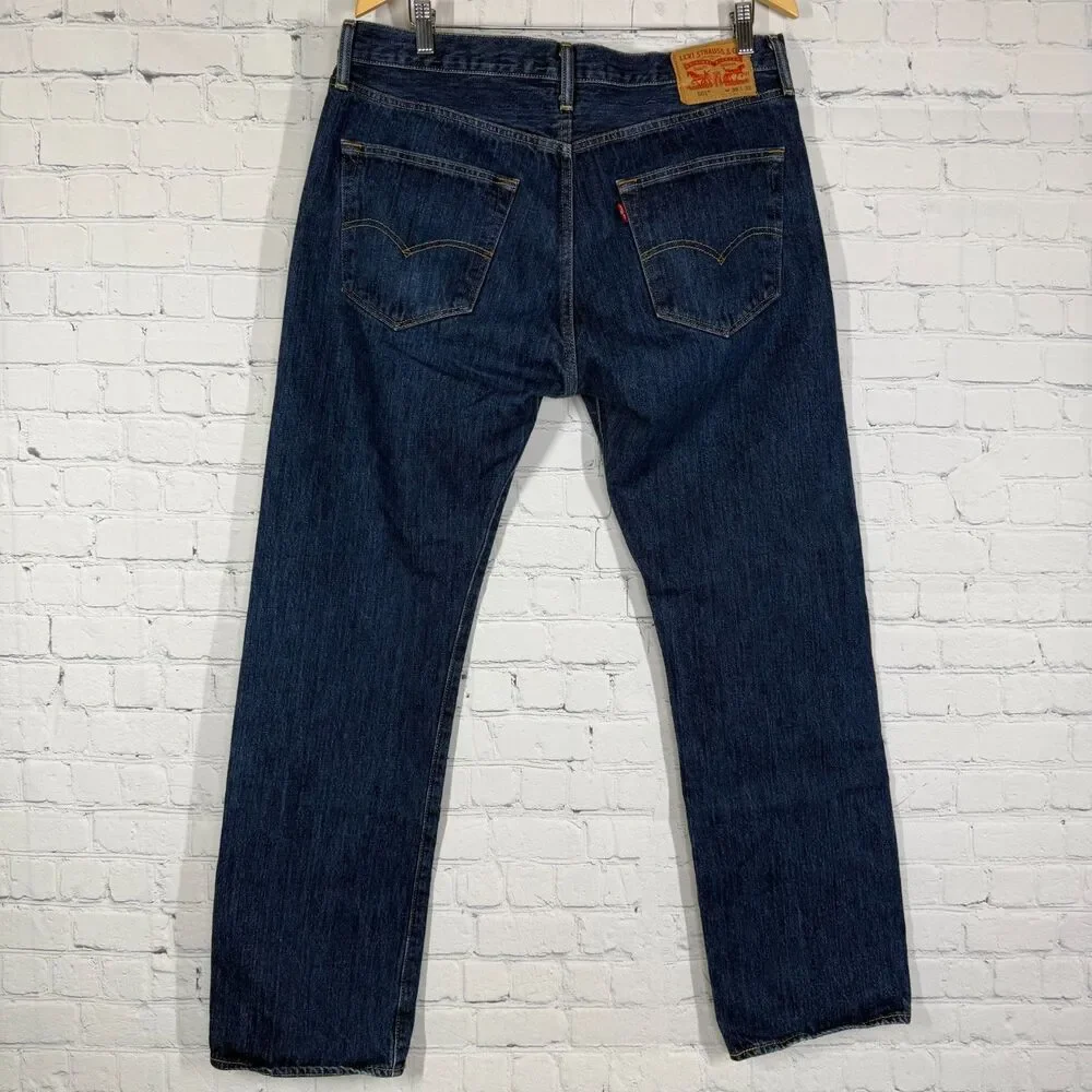Levi’s 501 Jeans Mens 36x32 Button Fly Denim Blue Dark Wash Straight Leg Western